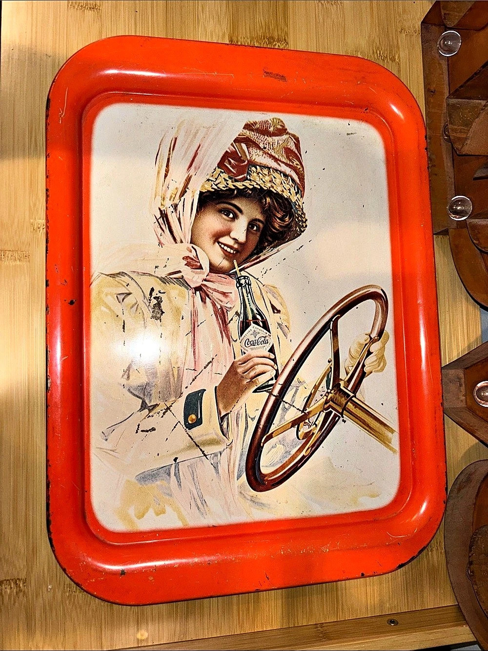 Vintage 1972 Coca-Cola Metal Serving Tray – "Girl in Duster" 1909 Reprint